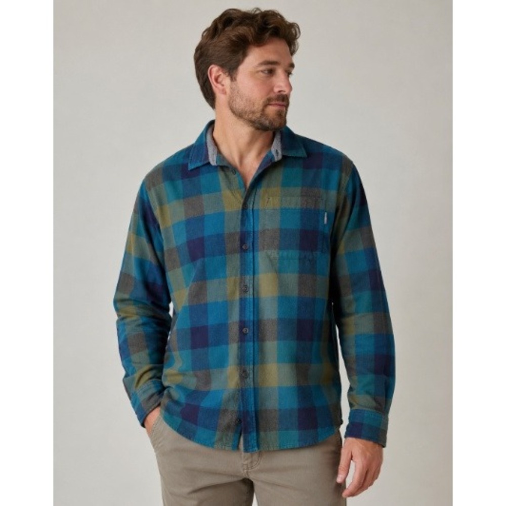 Eddie Bauer XL Men Green Blue Plaid Flannel Shirt Outdoor Rugged Cotton